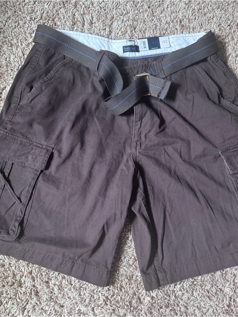 Faded Glory Brown Men's Cargo Shorts sz40 with Woven Belt NWT